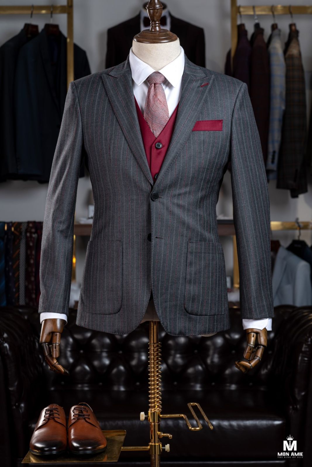 3 Pieces Mix Striped Grey Suit 